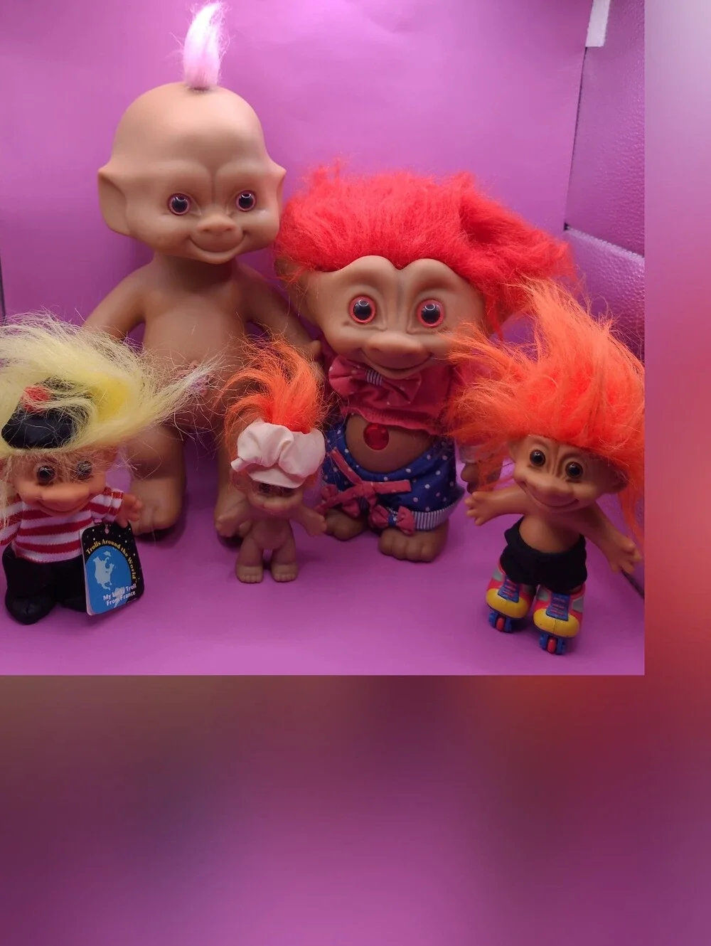 Vintage Troll Lot (5) 2 Large Jewel/Gem Belly Button Doll One NWT